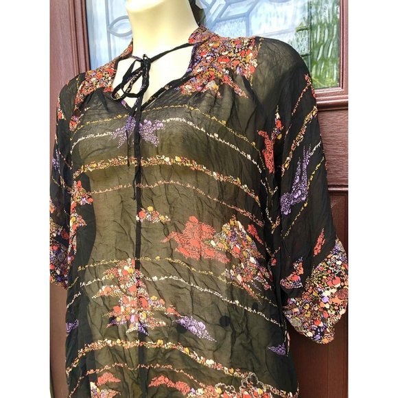 ASOS Sheer Top 3/4 Sleeves Floral Print Plus Size Indie Sleaze Fairy Grunge 2X - Picture 4 of 6